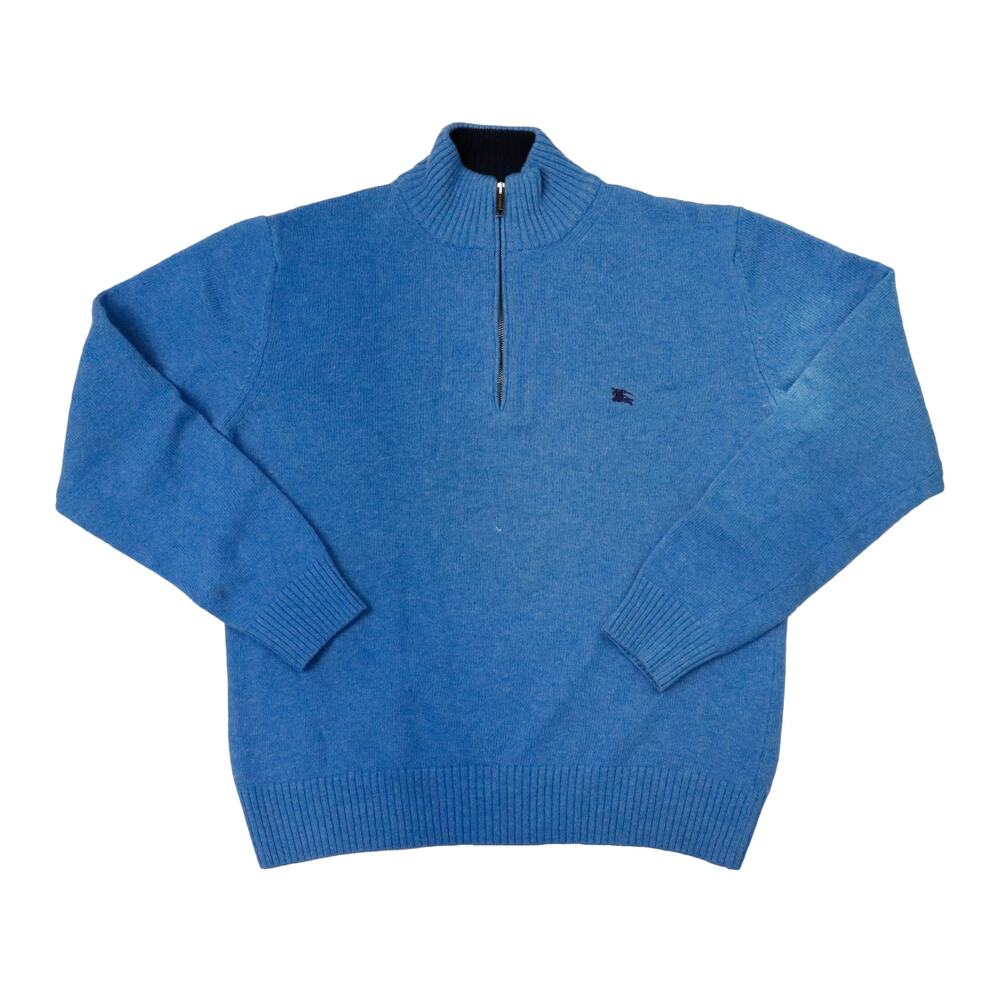 Vintage Burberry Half Zip Merino Wool Sweater Size M